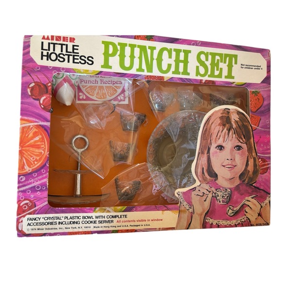 Miner Little Hostess Other - NIB 1974‎ Vintage Miner Little Hostess Punch Set Plastic Bowl Cups Ladle Cookie